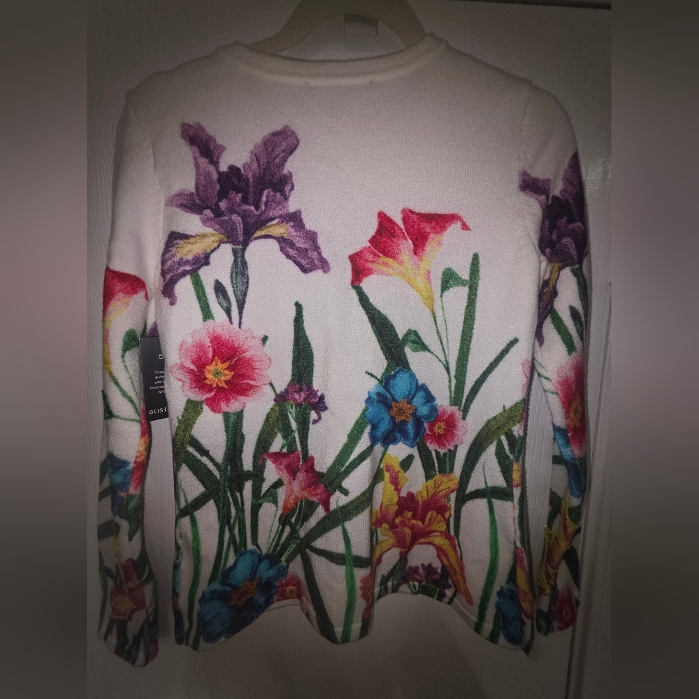 Boston Proper Floral Cardigan - White, Purple, Green, Blue, Yellow - Picture 7 of 10